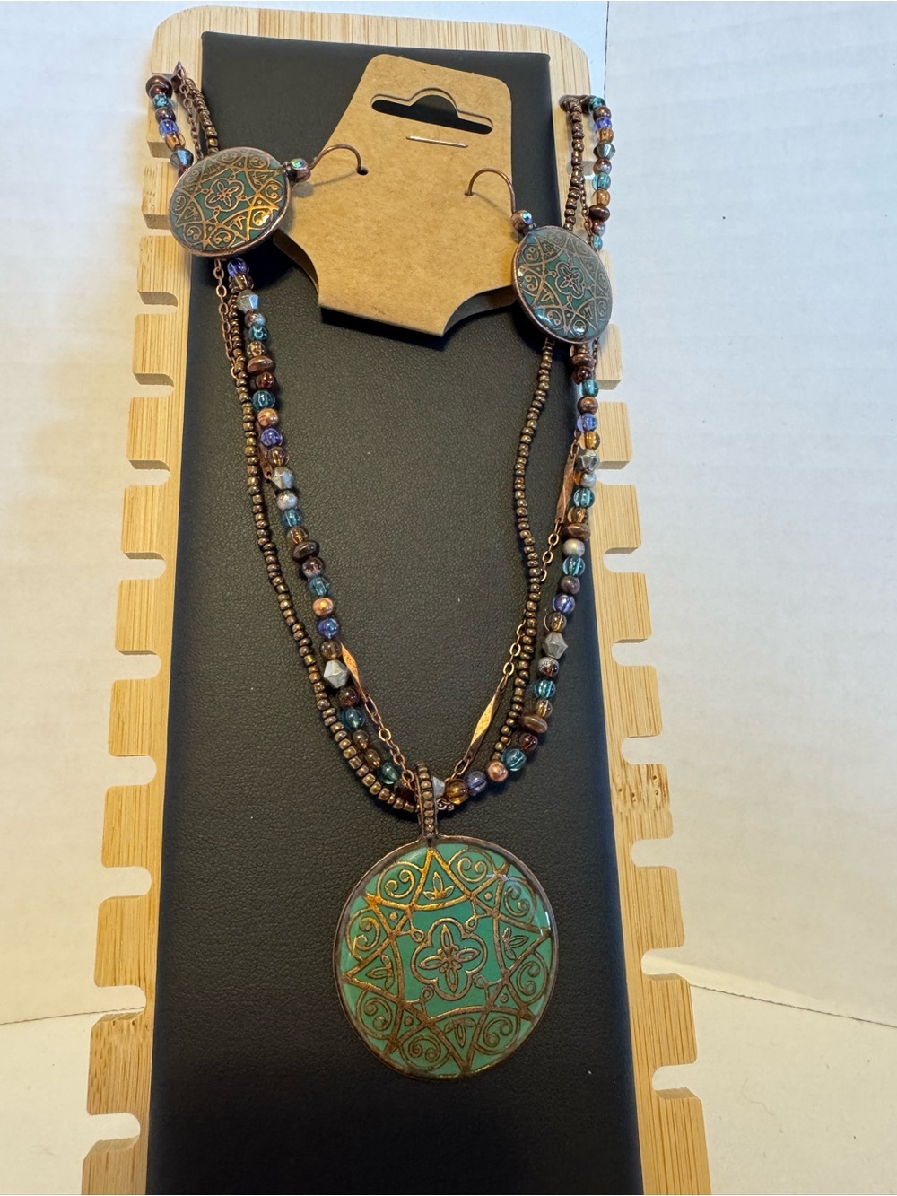 Nina Ricci Green and Bronze Multi-Strand Pendant Necklace